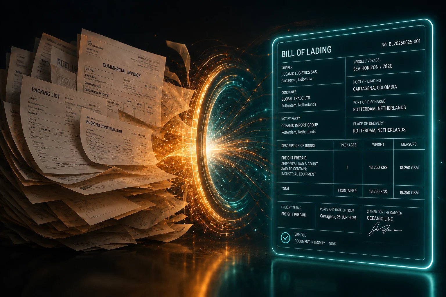 Documentos transformándose en un Bill of Lading