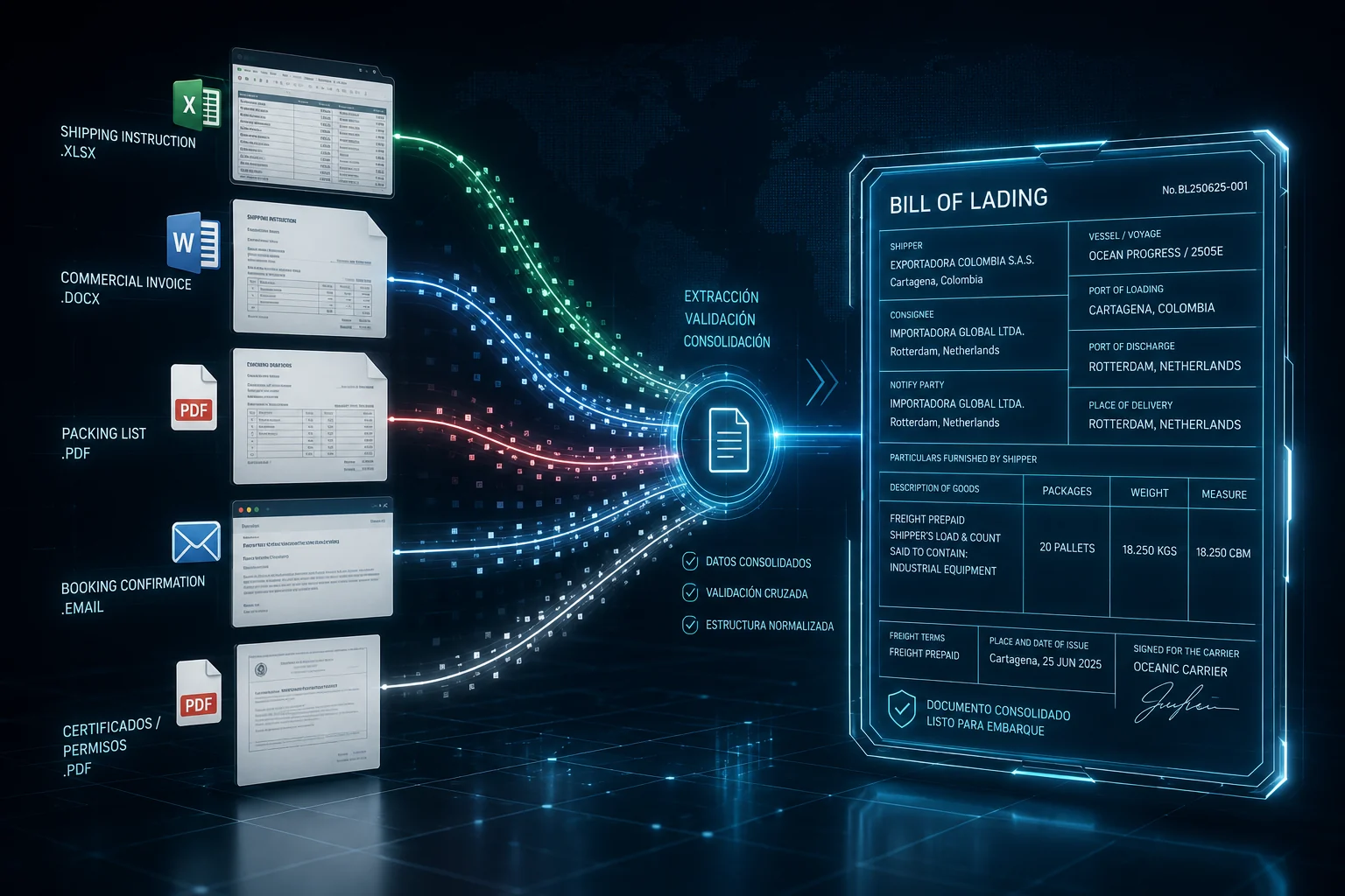 Documentos consolidados en un Bill of Lading
