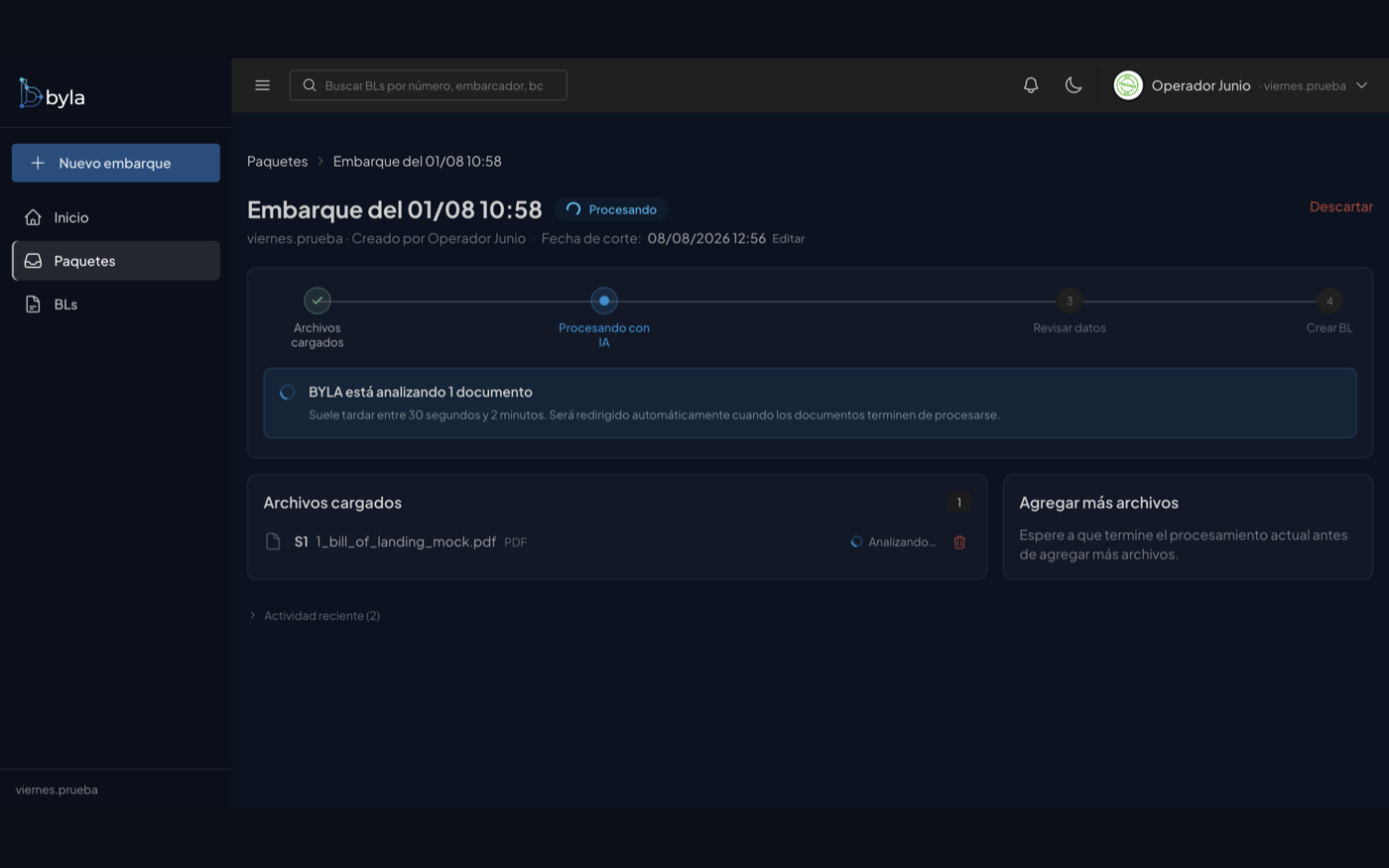 BYLA analizando el documento con inteligencia artificial